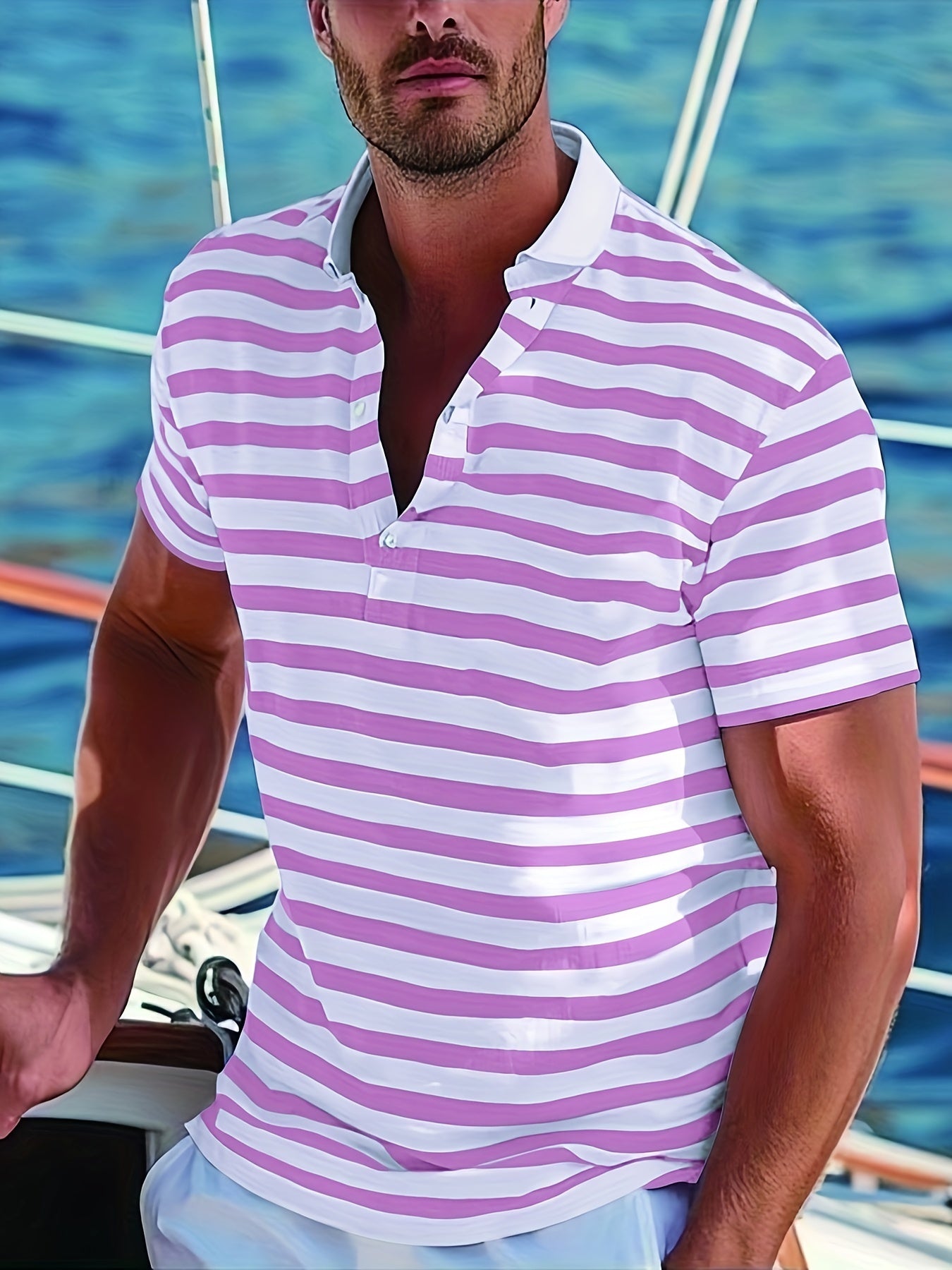 Polo marin à rayures homme style casual pour l'été