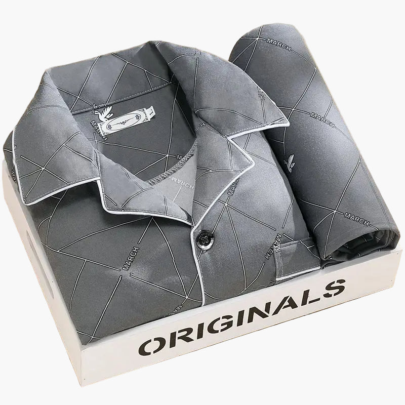 Pyjama Homme Élégant Motif Plumes – Ensemble Confort Nuit et Détente