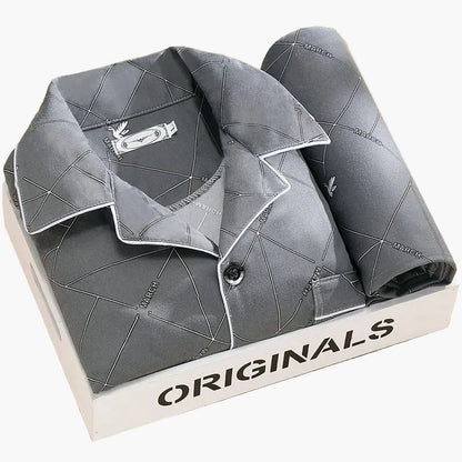 Pyjama Homme Élégant Motif Plumes – Ensemble Confort Nuit et Détente