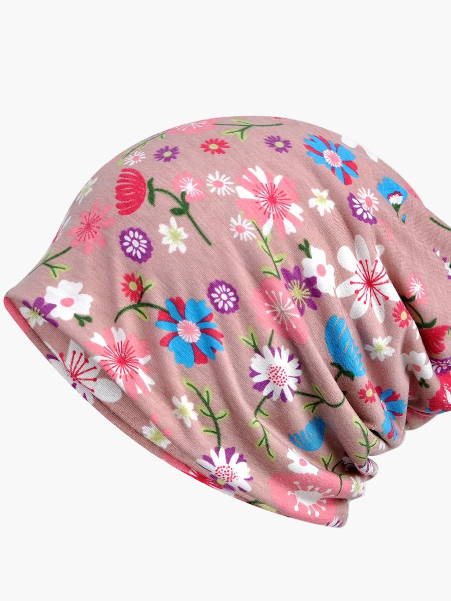 Gorro para mujer estilo bohemio de uso múltiple con motivo floral elegante para primavera, verano y otoño