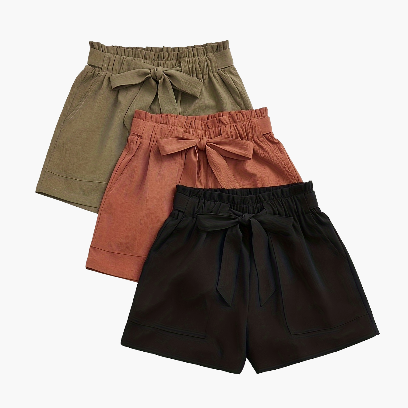 Short estivo a vita alta con cintura annodata da donna, stile casual per spiaggia e vacanze