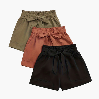 Short estivo a vita alta con cintura annodata da donna, stile casual per spiaggia e vacanze