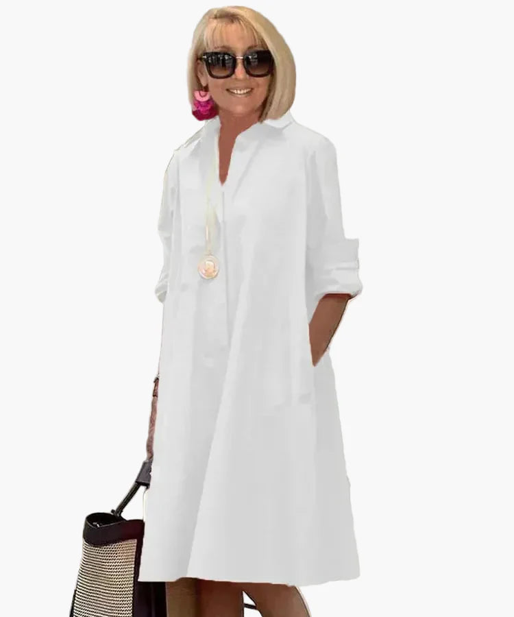 Vestito camicia ampio elegante per donna, stile casual raffinato, ideale per tutti i giorni