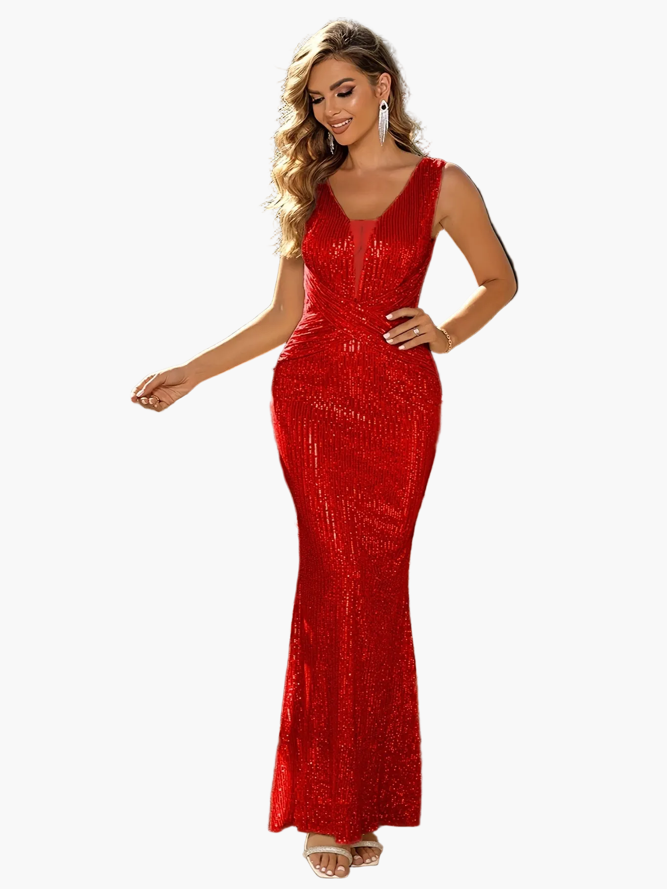 Sleeveless Mermaid Evening Dress for Women, Elegant Style with Sequins for Events and Parties