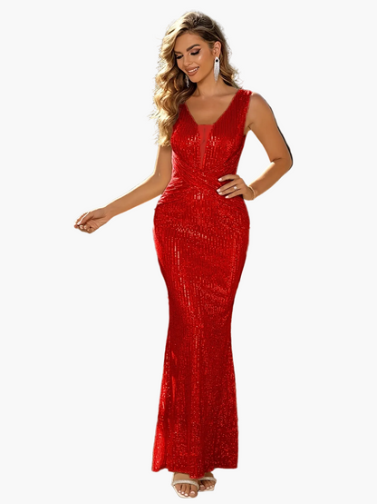 Sleeveless Mermaid Evening Dress for Women, Elegant Style with Sequins for Events and Parties