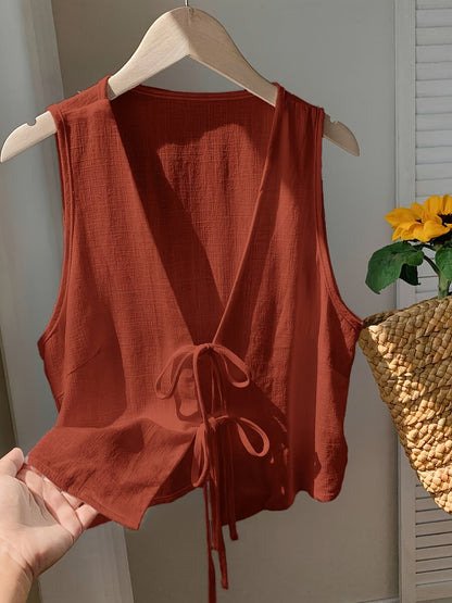 Sleeveless tie-front vest for women, casual chic style