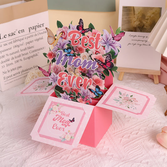 Carte Pop-Up Cadeau Fête des Mères Style Bouquet 3D pour Femme - Décoration et Message Meilleure Maman