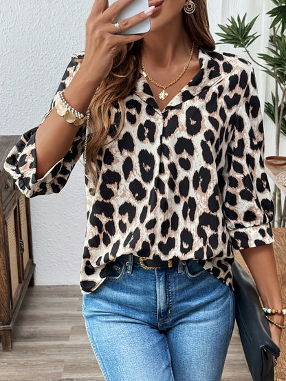 Women's elegant style leopard print blouse for office or casual outing