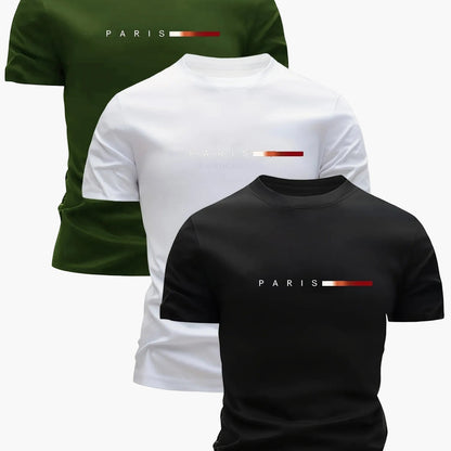 Lot de 3 T-shirts Homme Style Moderne "PARIS" – Idéal Pour le Quotidien et le Sport