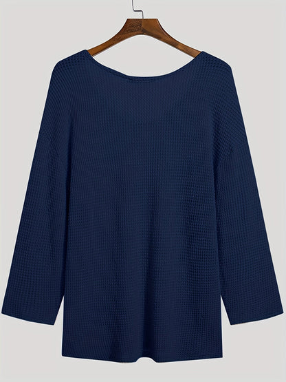 Maglione casual da uomo con scollo a V in maglia traforata, ideale per tutte le stagioni