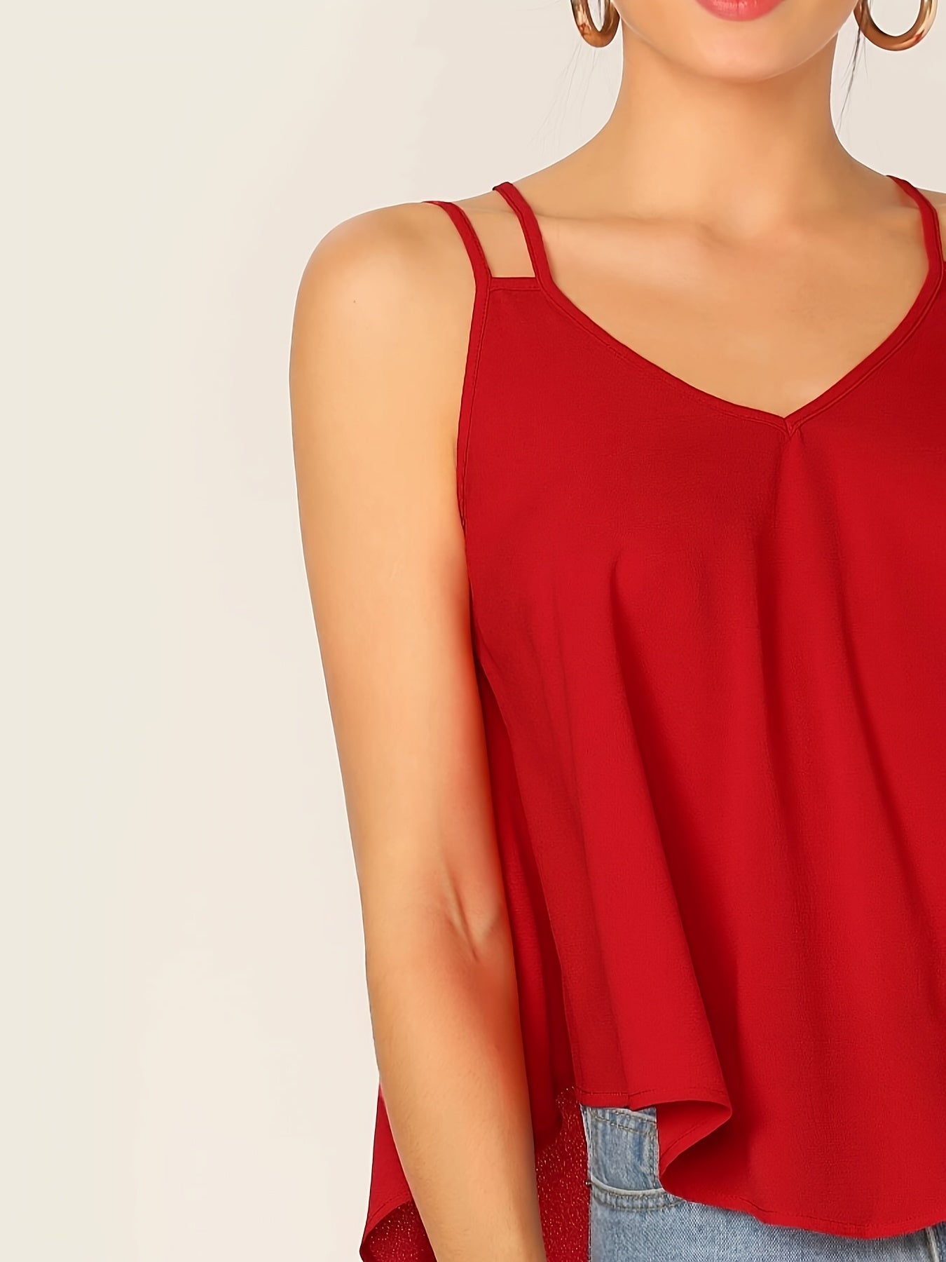 Camiseta sin mangas fluida de doble tirante para mujer, estilo casual chic