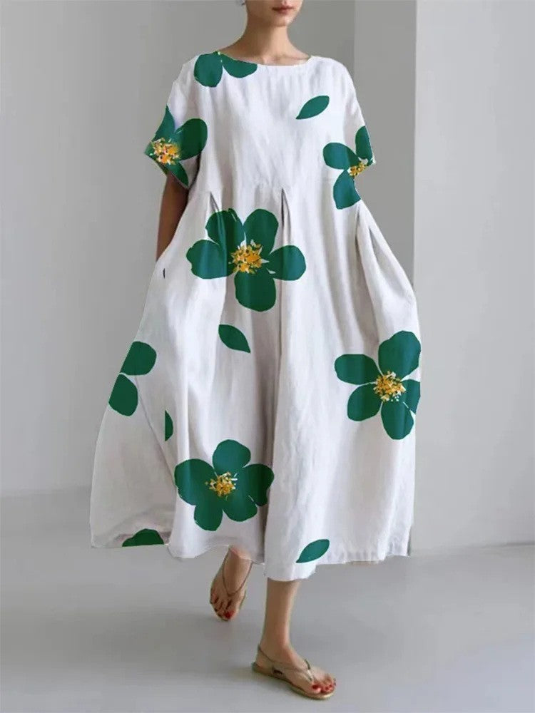 Robe longue décontractée femme style artistique bohème à motif floral – idéale été, vacances, ville