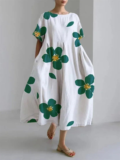 Robe longue décontractée femme style artistique bohème à motif floral – idéale été, vacances, ville