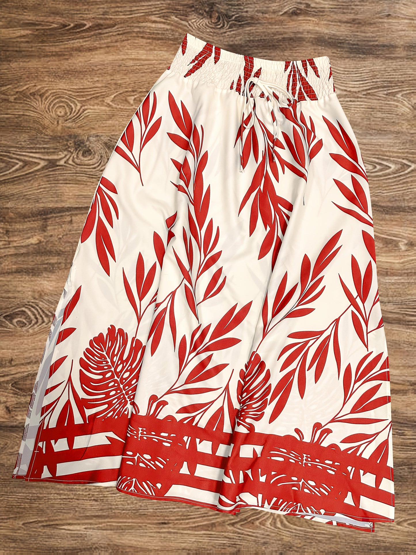 Ensemble féminin style vacances chic à motifs tropicaux - Haut sans manches et jupe longue avec taille froncée