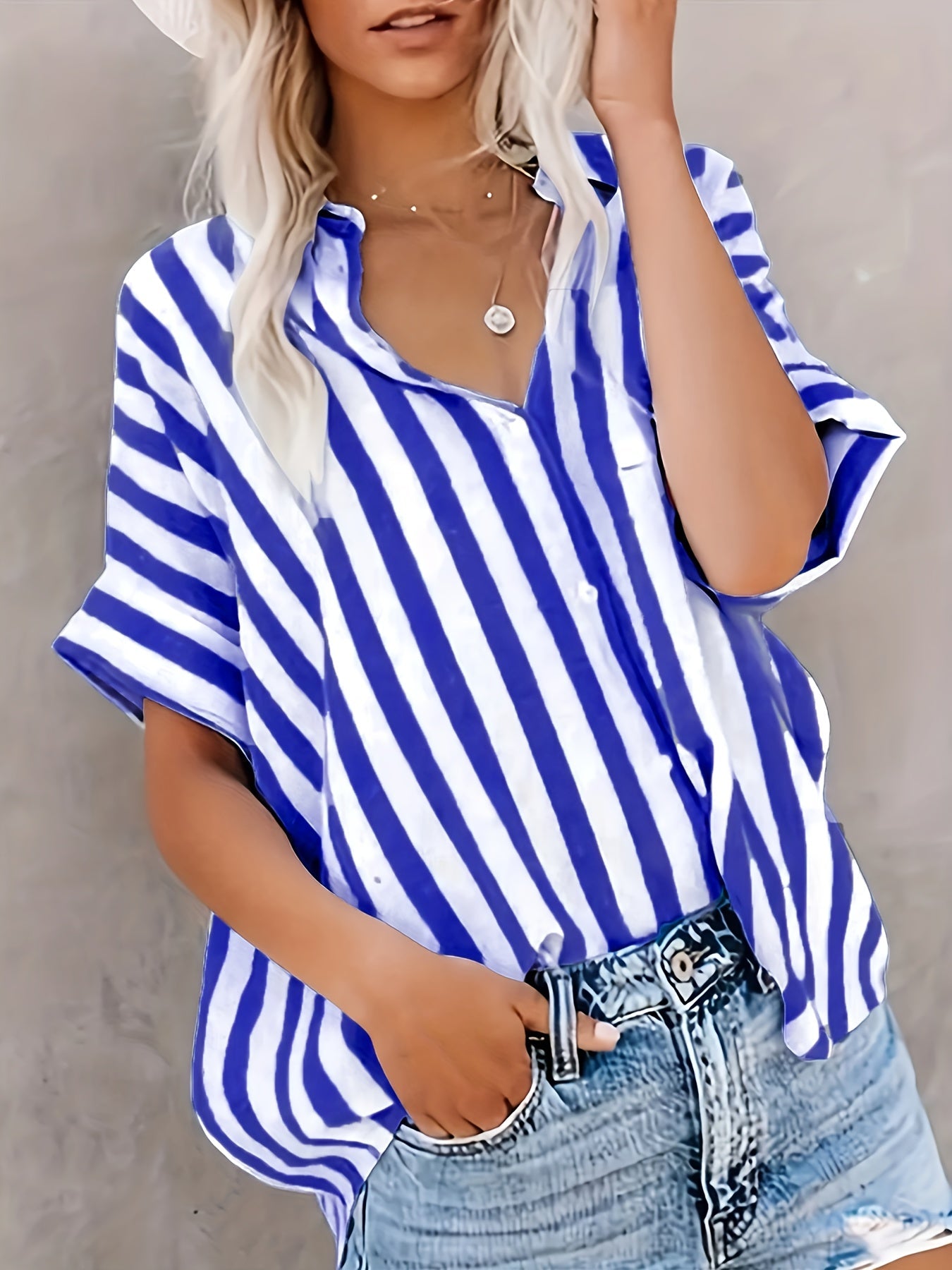Camicia ampia a righe stile casual da donna - Moda estiva elegante