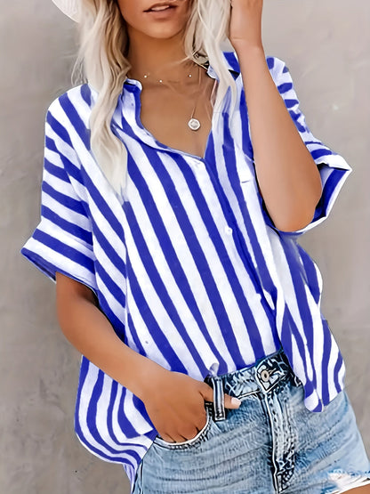 Camicia ampia a righe stile casual da donna - Moda estiva elegante