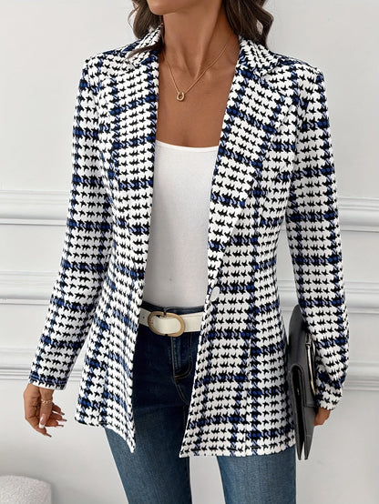 Elegante damesblazer met ruitpatroon in kantoorstijl voor de lente