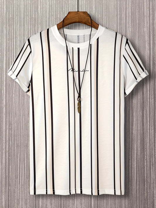 T-shirt homme à manches courtes style moderne à rayures verticales pour un look urbain tendance