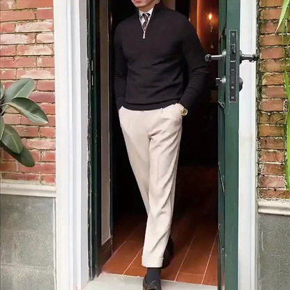 Pull homme col montant zippé style élégant pour affaires et loisirs