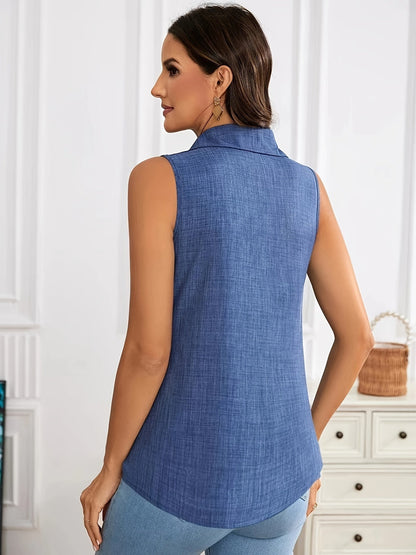 Ärmlös damblus i elegant polostil för sommaren