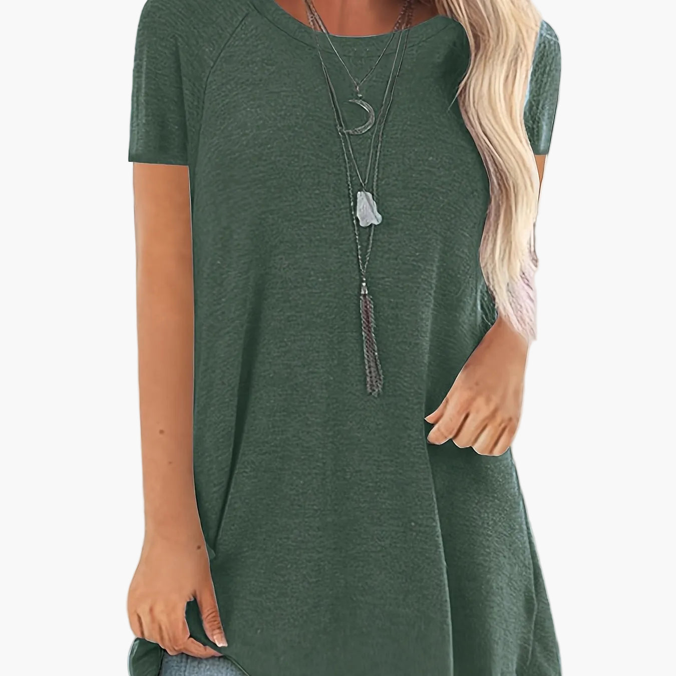 T-shirt lunga casual donna maniche corte collo tondo stile ampio per uso quotidiano