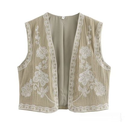 Tara – Gilet brodé bicolore décontracté à la mode