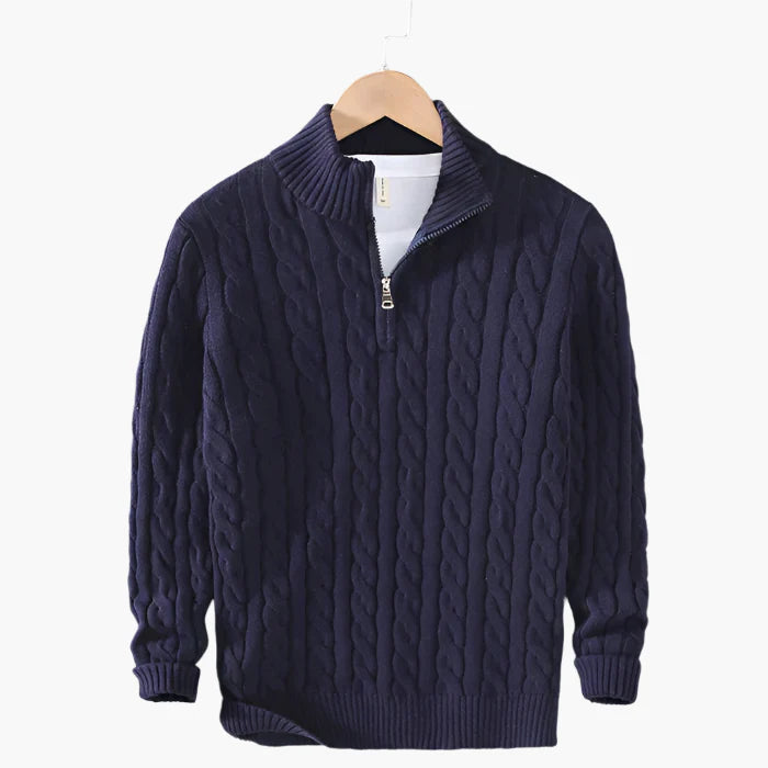 Pull à col zippé style torsadé pour homme – Élégance classique et confort pour toutes les saisons