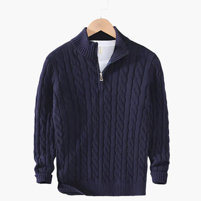 Pull à col zippé style torsadé pour homme – Élégance classique et confort pour toutes les saisons