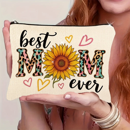 Trousse Femme Style Moderne Cadeau Fête des Mères – Best Mom Ever avec Tournesol et Motifs Léopard