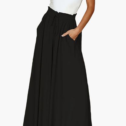 Jupe longue large taille haute avec poches pour femme – Style décontracté chic printemps/été