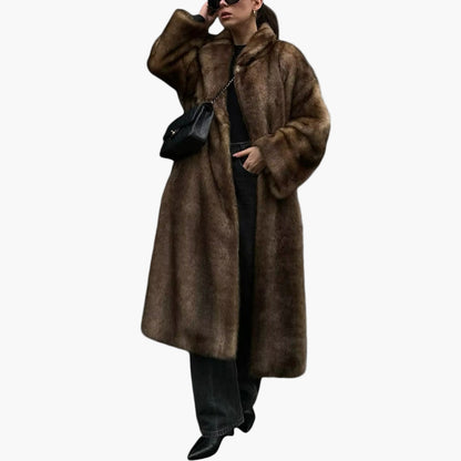 Manteau long trench en fausse fourrure style élégant pour femme – Idéal hiver et occasions spéciales