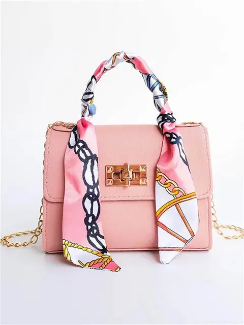 Borsa da donna elegante con tracolla a catena e manico foulard – Accessorio raffinato per ogni occasione