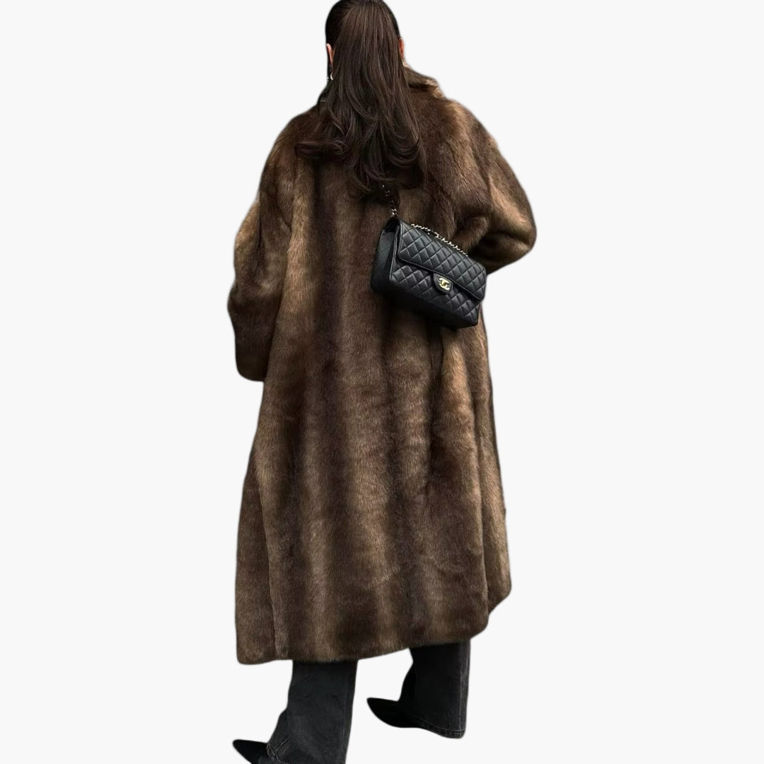 Manteau long trench en fausse fourrure style élégant pour femme – Idéal hiver et occasions spéciales