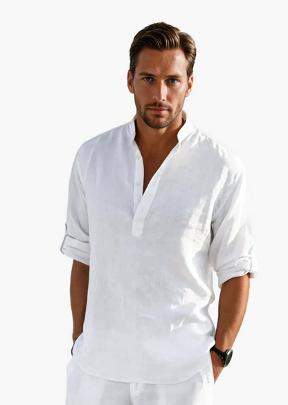 Herenoverhemd Ontspannen Elegante Stijl Tunesische Kraag Zomer