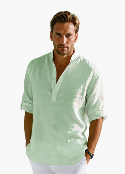 Herenoverhemd Ontspannen Elegante Stijl Tunesische Kraag Zomer