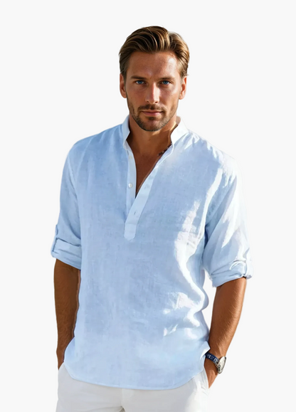 Herenoverhemd Ontspannen Elegante Stijl Tunesische Kraag Zomer