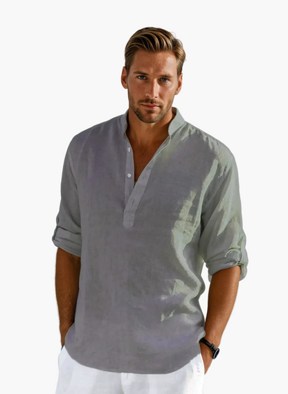 Herenoverhemd Ontspannen Elegante Stijl Tunesische Kraag Zomer