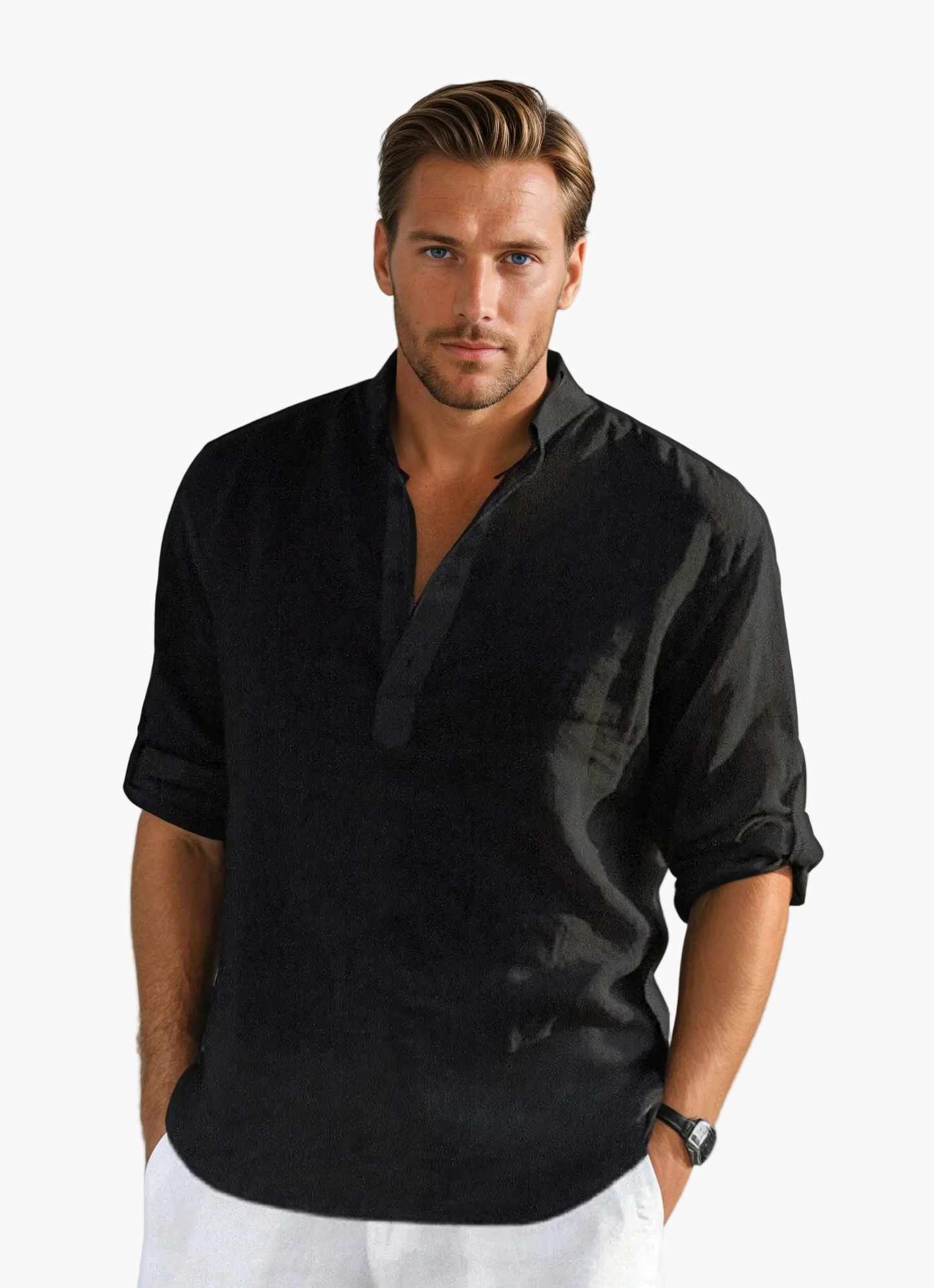 Herenoverhemd Ontspannen Elegante Stijl Tunesische Kraag Zomer