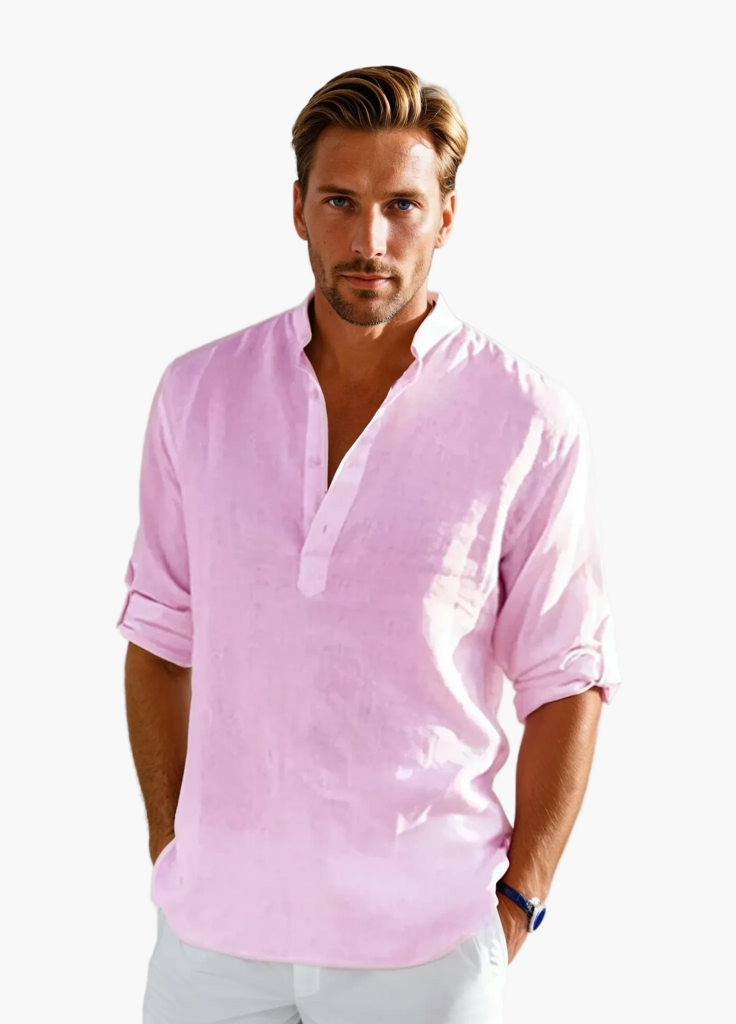 Herenoverhemd Ontspannen Elegante Stijl Tunesische Kraag Zomer