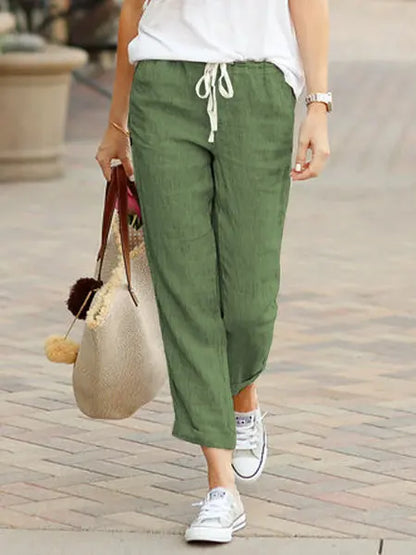Pantalon Décontracté à Poches et Cordon de Roulage