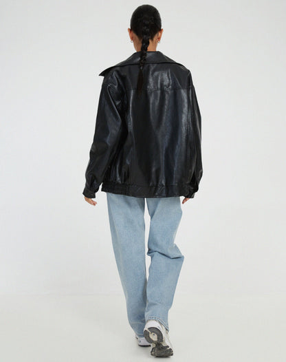 Veste en cuir synthétique oversize pour femme, style décontracté et tendance