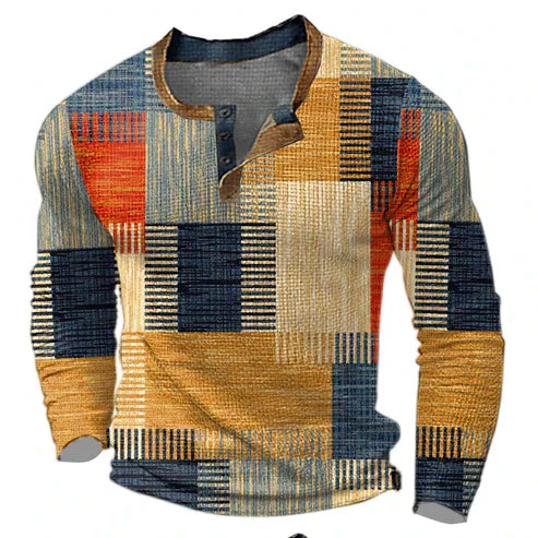 Pull Henley Homme Style Patchwork Moderne pour Automne et Hiver