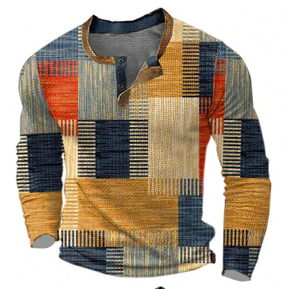 Pull Henley Homme Style Patchwork Moderne pour Automne et Hiver