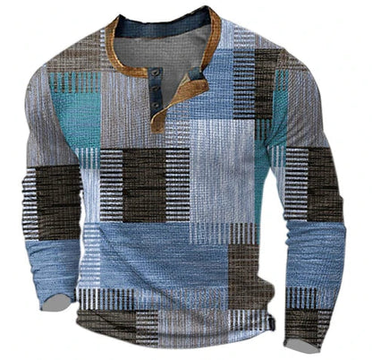 Pull Henley Homme Style Patchwork Moderne pour Automne et Hiver