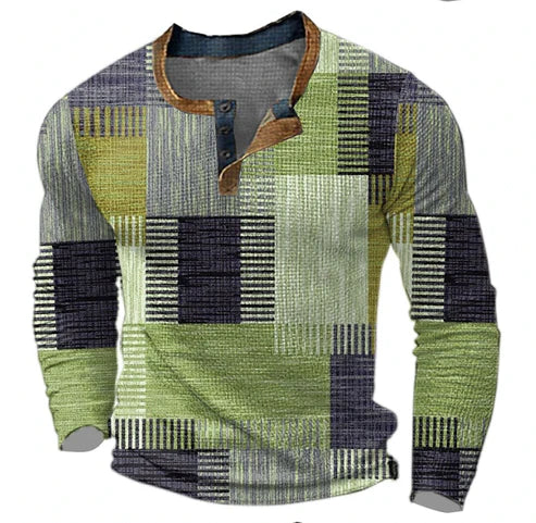 Pull Henley Homme Style Patchwork Moderne pour Automne et Hiver