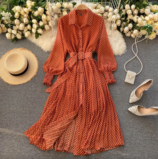 Robe Plissée Rétro Printemps