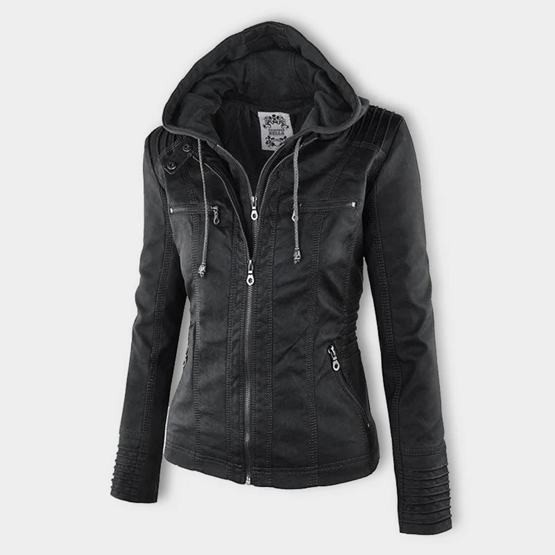 Gisèle - Veste en Cuir avec Capuche