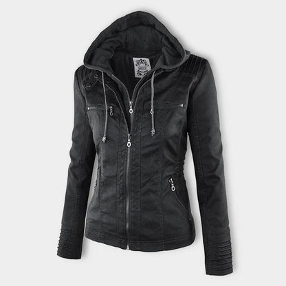 Gisèle - Veste en Cuir avec Capuche