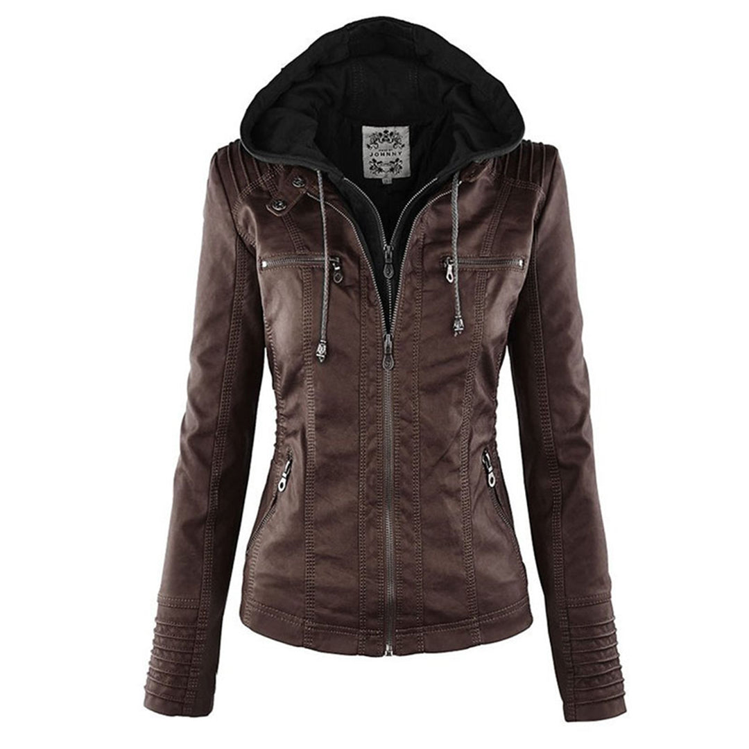 Gisèle - Veste en Cuir avec Capuche