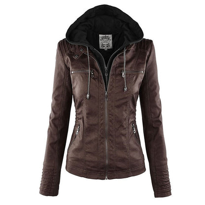 Gisèle - Veste en Cuir avec Capuche